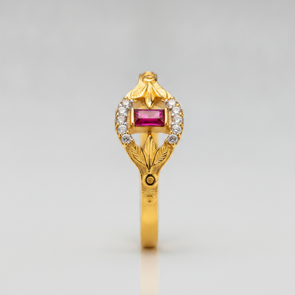 Royal Pink Crystal Floral Designer Ring