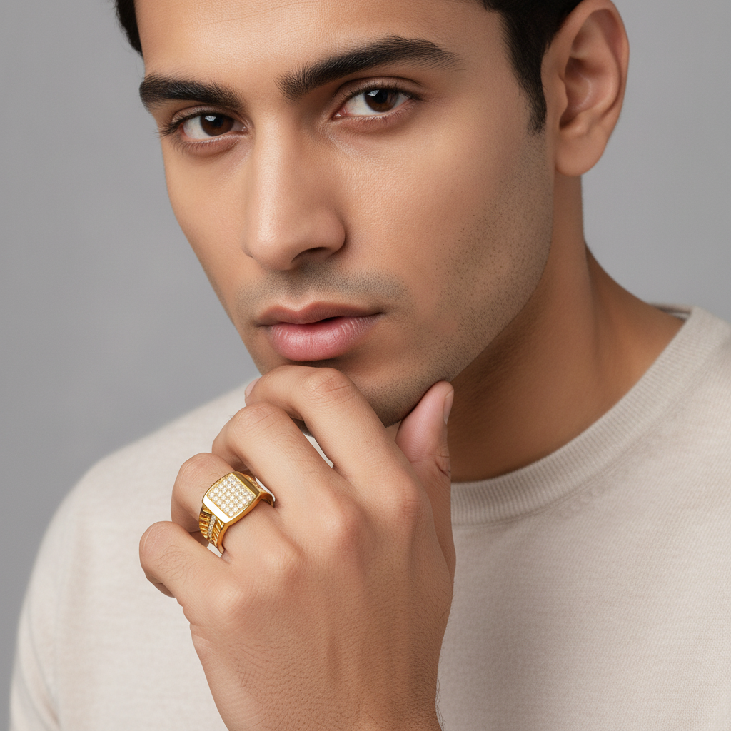 Premium Square Pavé Statement Ring for Men