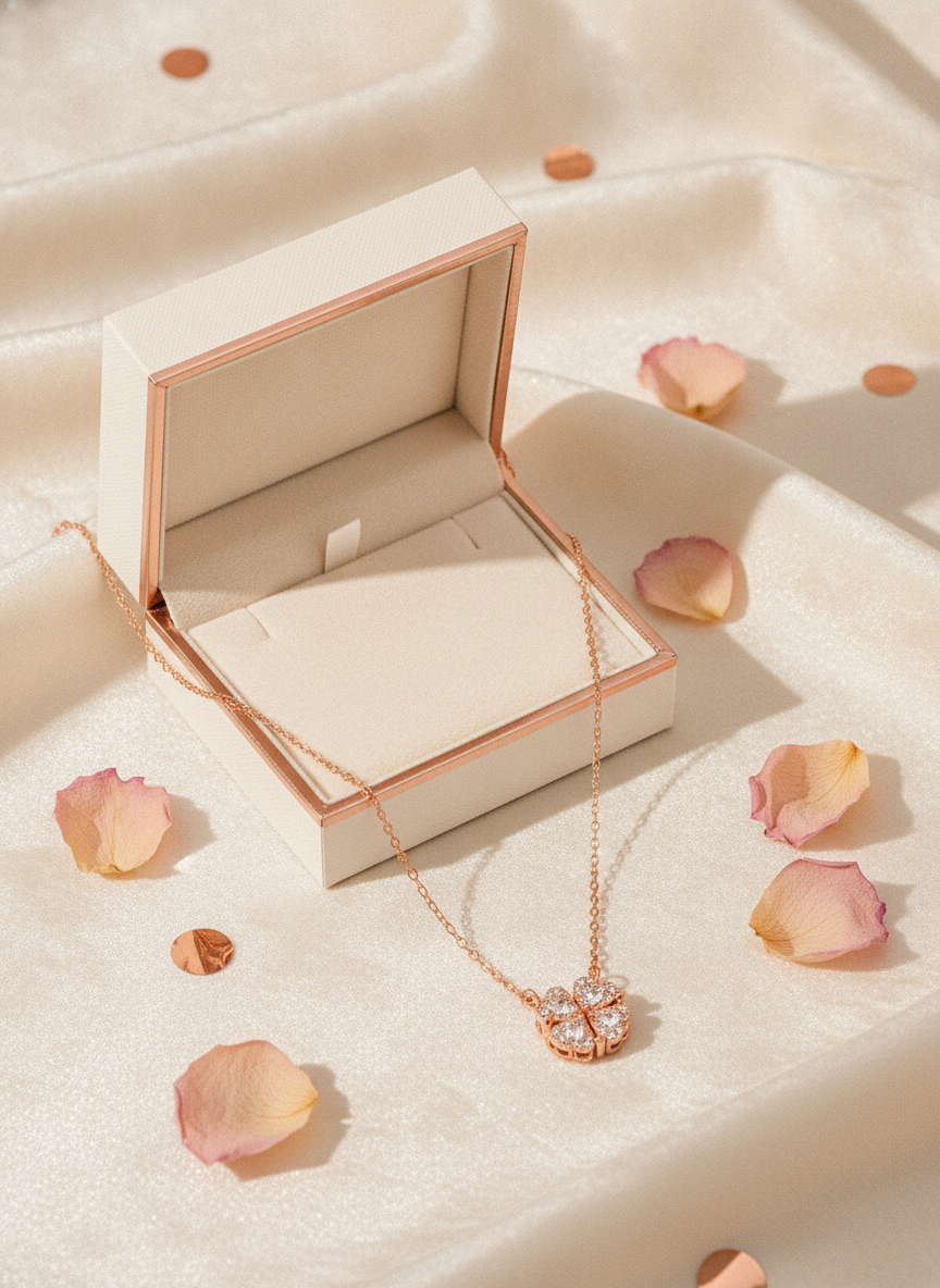 Heart-Shaped Crystal Clover Pendant Necklace
