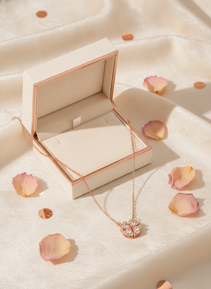Heart-Shaped Crystal Clover Pendant Necklace