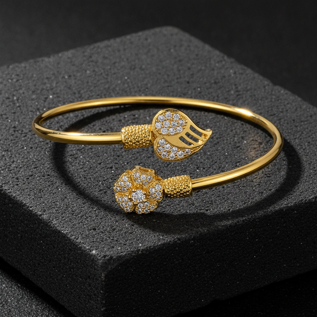 Luxury Bloom CZ Open Cuff Bracelet for Women & Girls