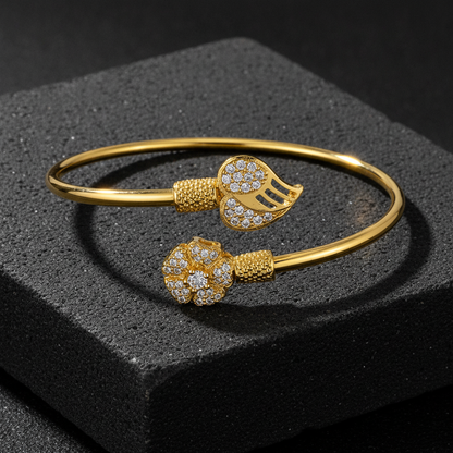 Luxury Bloom CZ Open Cuff Bracelet for Women & Girls
