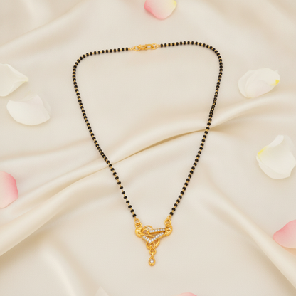Premium CZ Triangle Pendant Mangalsutra with Black Beads Necklace