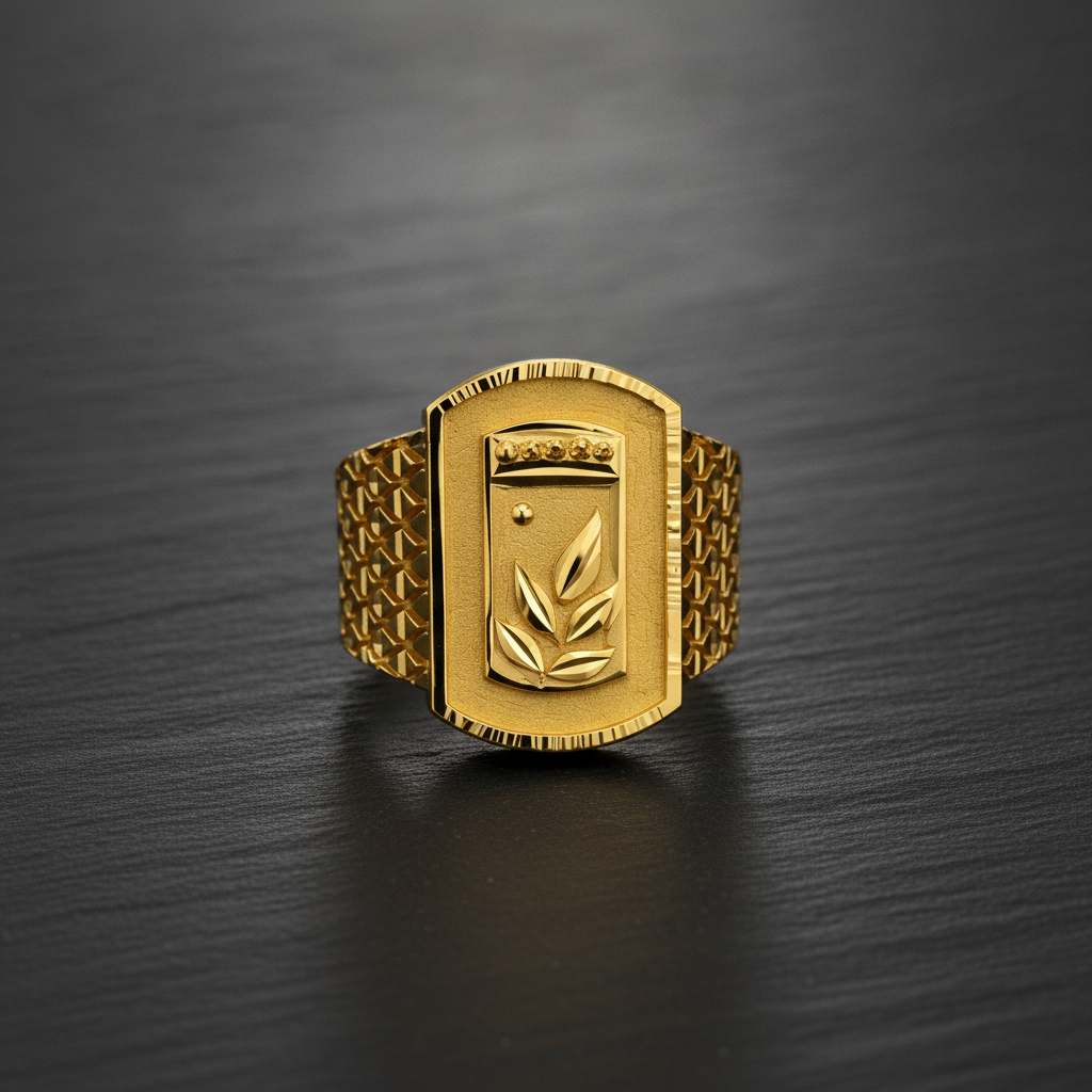 Classic Leaf Motif Textured Statement Ring for Men