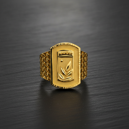 Classic Leaf Motif Textured Statement Ring for Men
