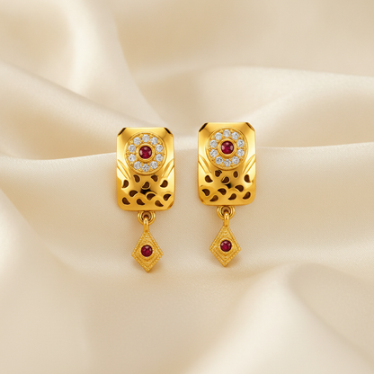 Traditional Royal Ruby-Accented Rectangle Drop Earrings