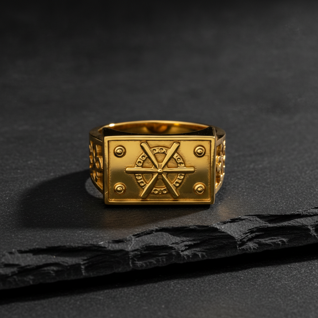 Imperial Wheel Crest Geometric Signet Ring for Men