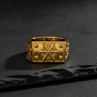 Imperial Wheel Crest Geometric Signet Ring for Men