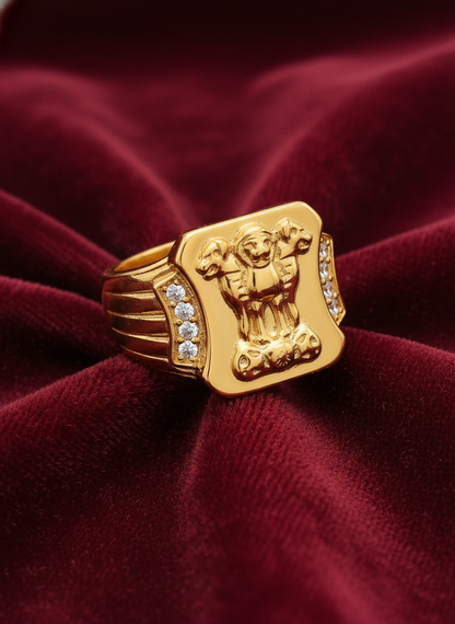 NuGold Royal Ashoka Lion Emblem Gold Signet Ring for Men