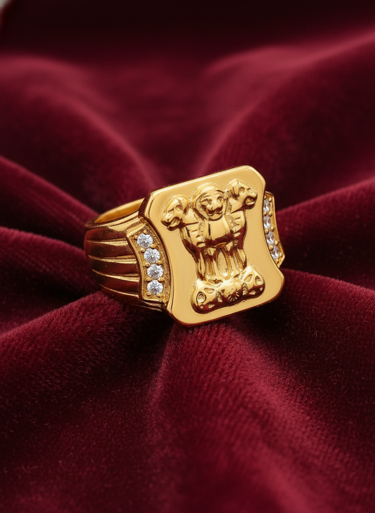NuGold Royal Ashoka Lion Emblem Gold Signet Ring for Men