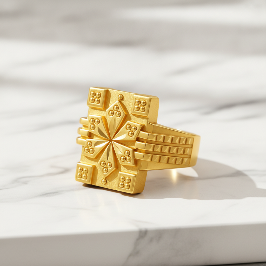 Royal Bloom Geometric Statement Ring for Men