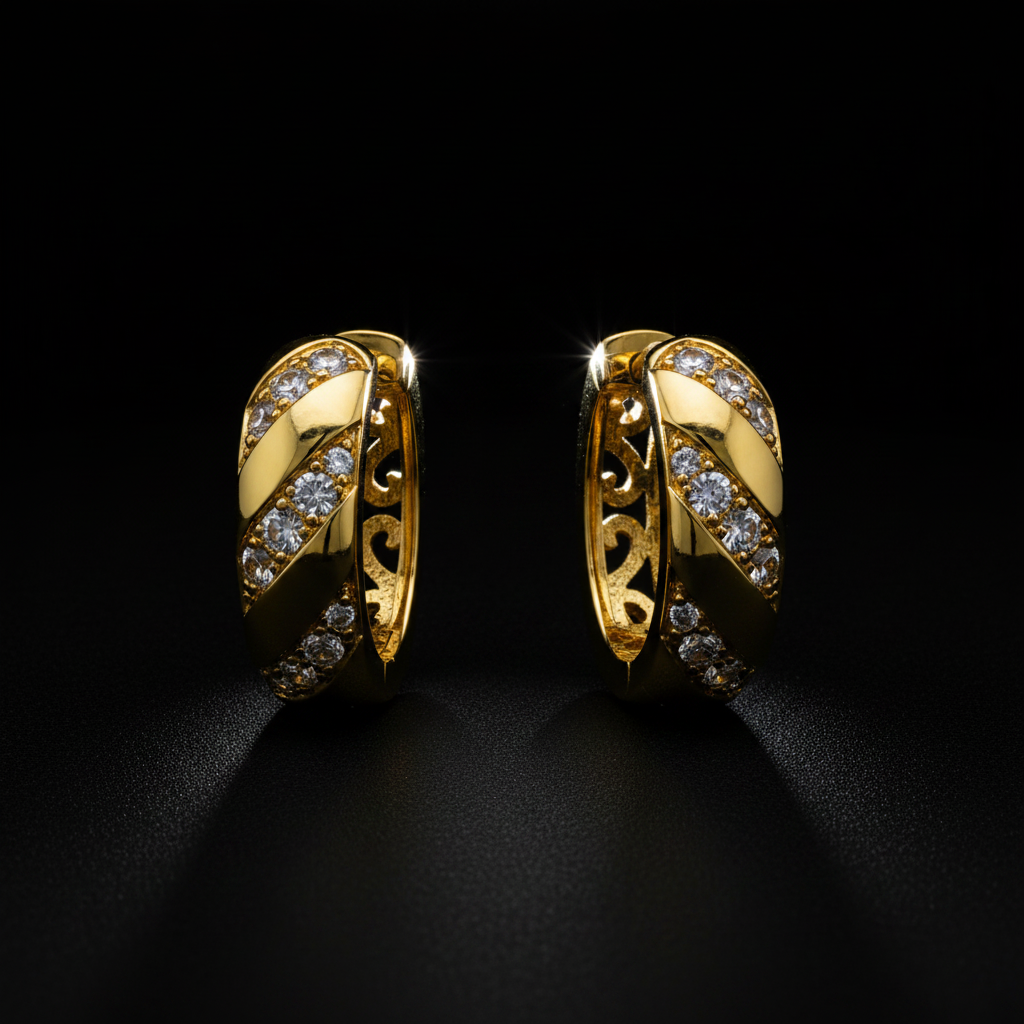 NuGold Twisted Crystal Gold-Toned Huggie Hoop Earrings for Women