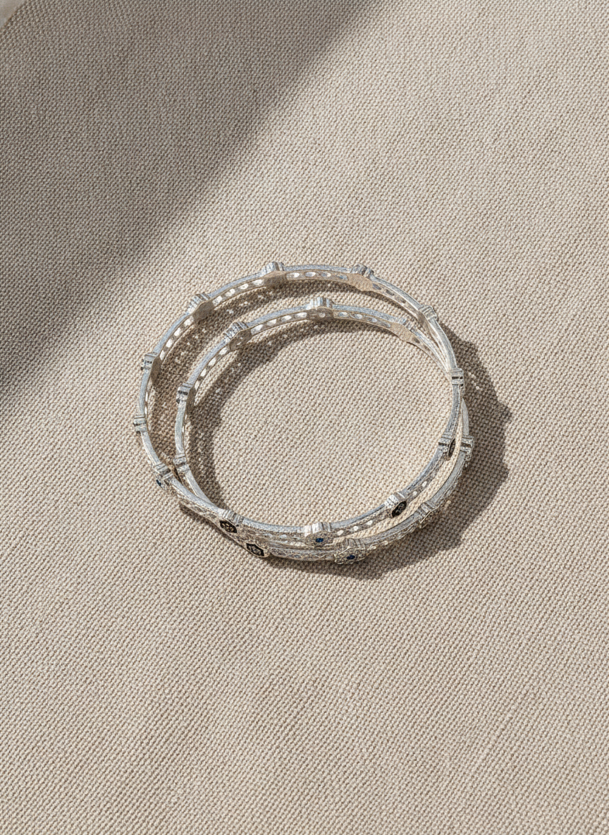 925 Silver Flower Pattern Bangles