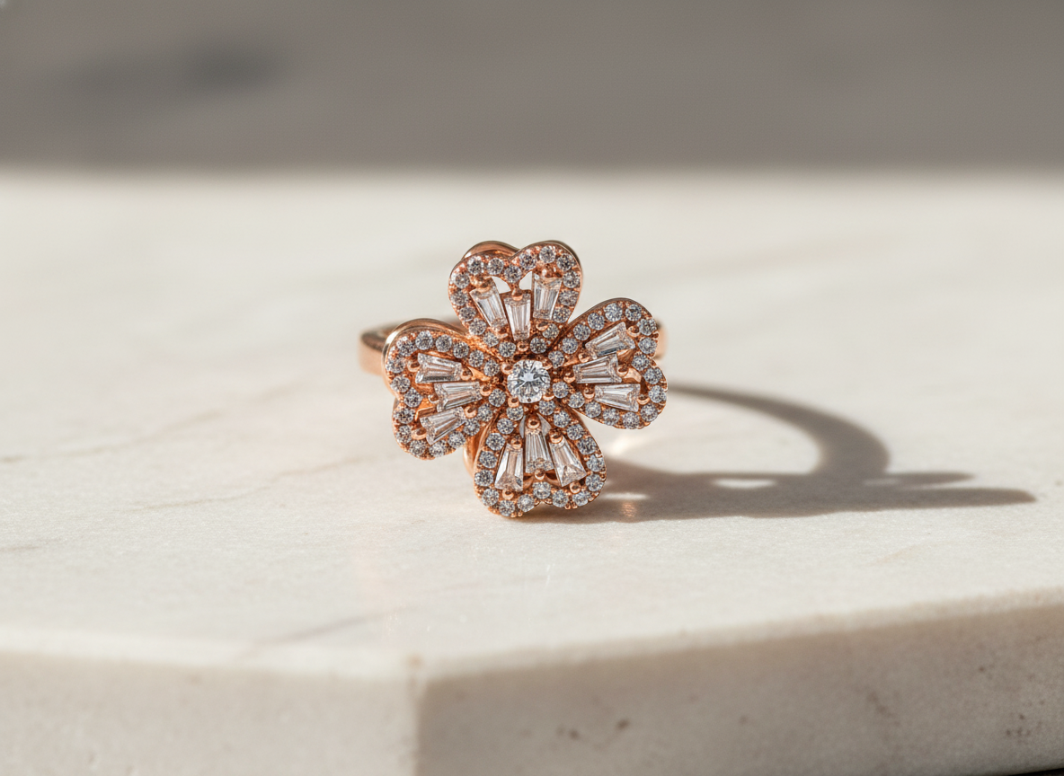Rose Gold Blossom Crystal Ring for Women