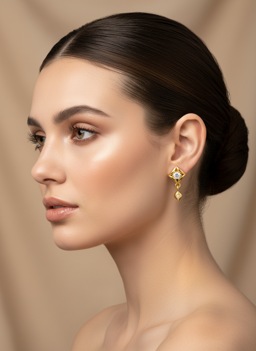 NuGold Geometric Crystal Drop Gold-Toned Stud Earrings for Women