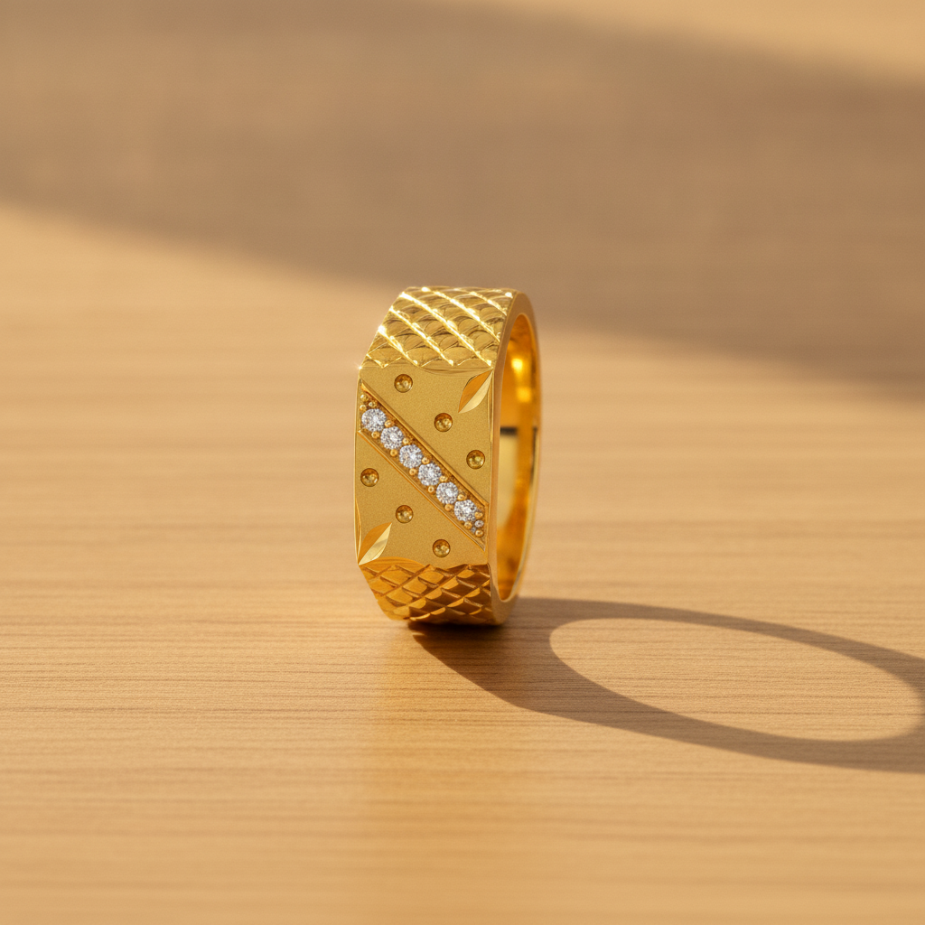 Elegant Crystal CZ Diagonal Pattern Ring for Men