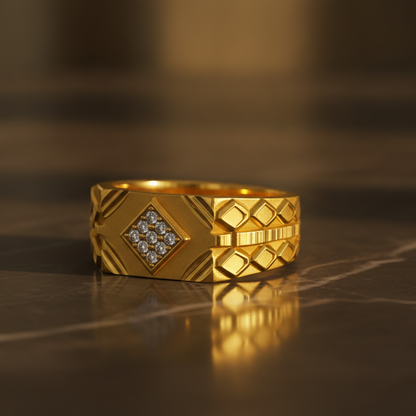 Premium CZ Crystal Geometric Pattern Statement Ring for Men