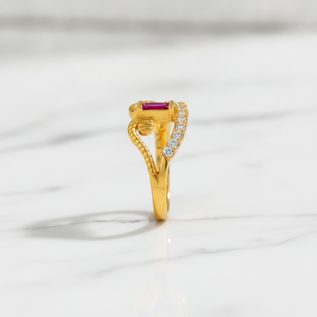 Regal Ruby Crescent Embrace Statement Ring for Women