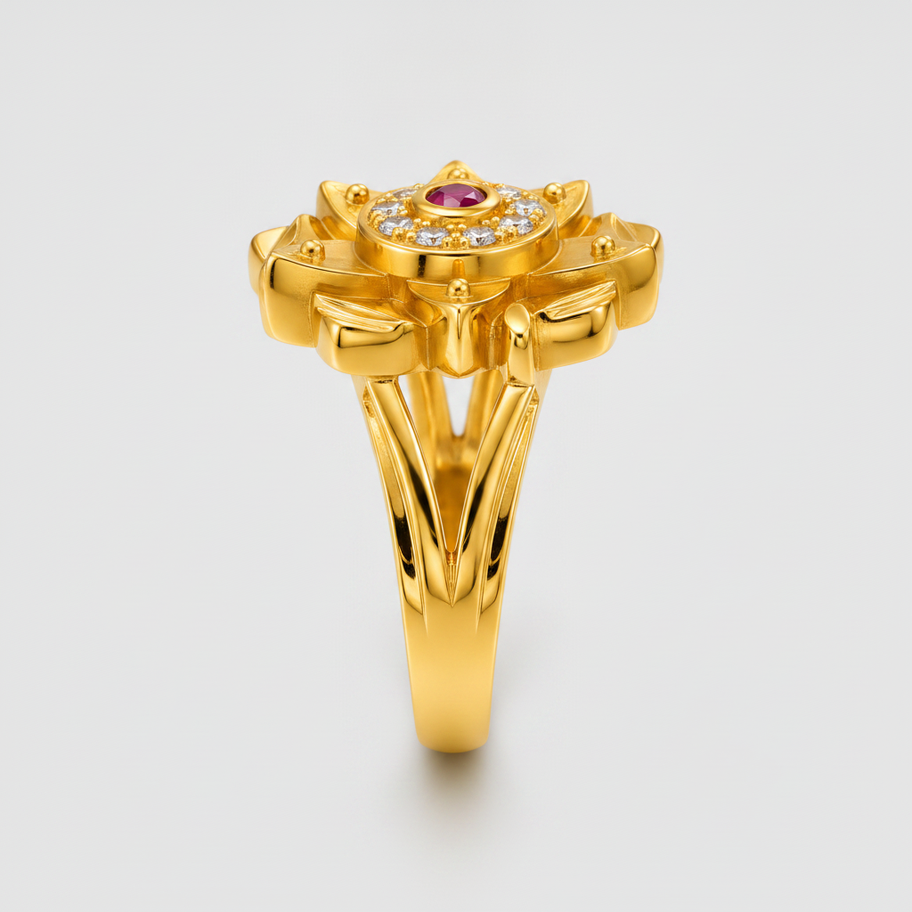 Royal Lotus Ruby & Crystal Statement Ring For Women