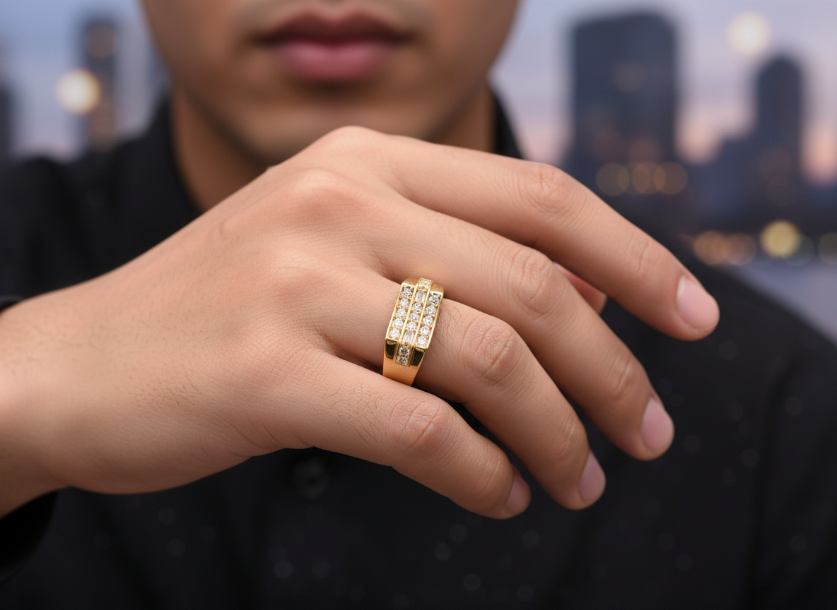 NuGold Luxe Triple Row Zircon Ring