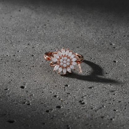 Rose Gold Crystal Floral 360° Rotating Spinner Ring