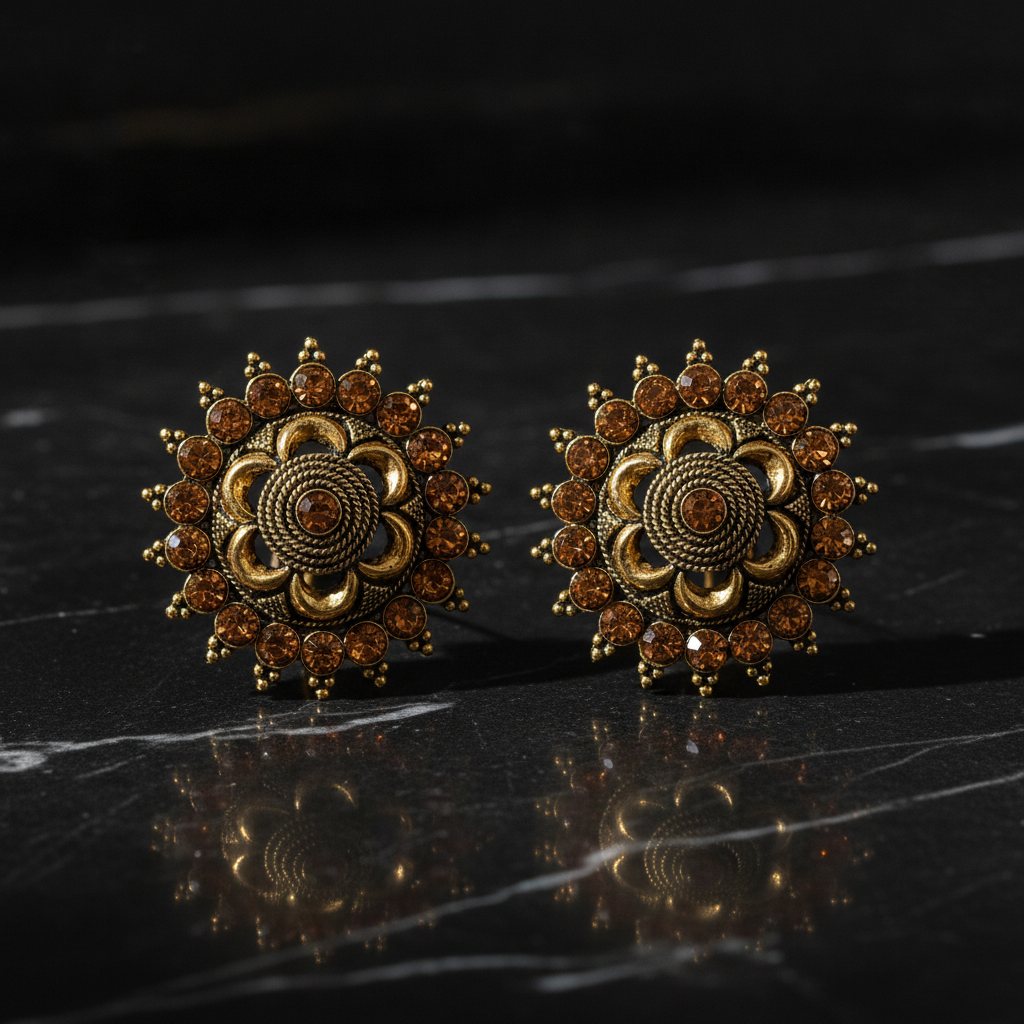 Royal Amber Blossom Radiance Statement Stud Earrings for Women