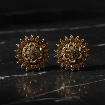 Royal Amber Blossom Radiance Statement Stud Earrings for Women