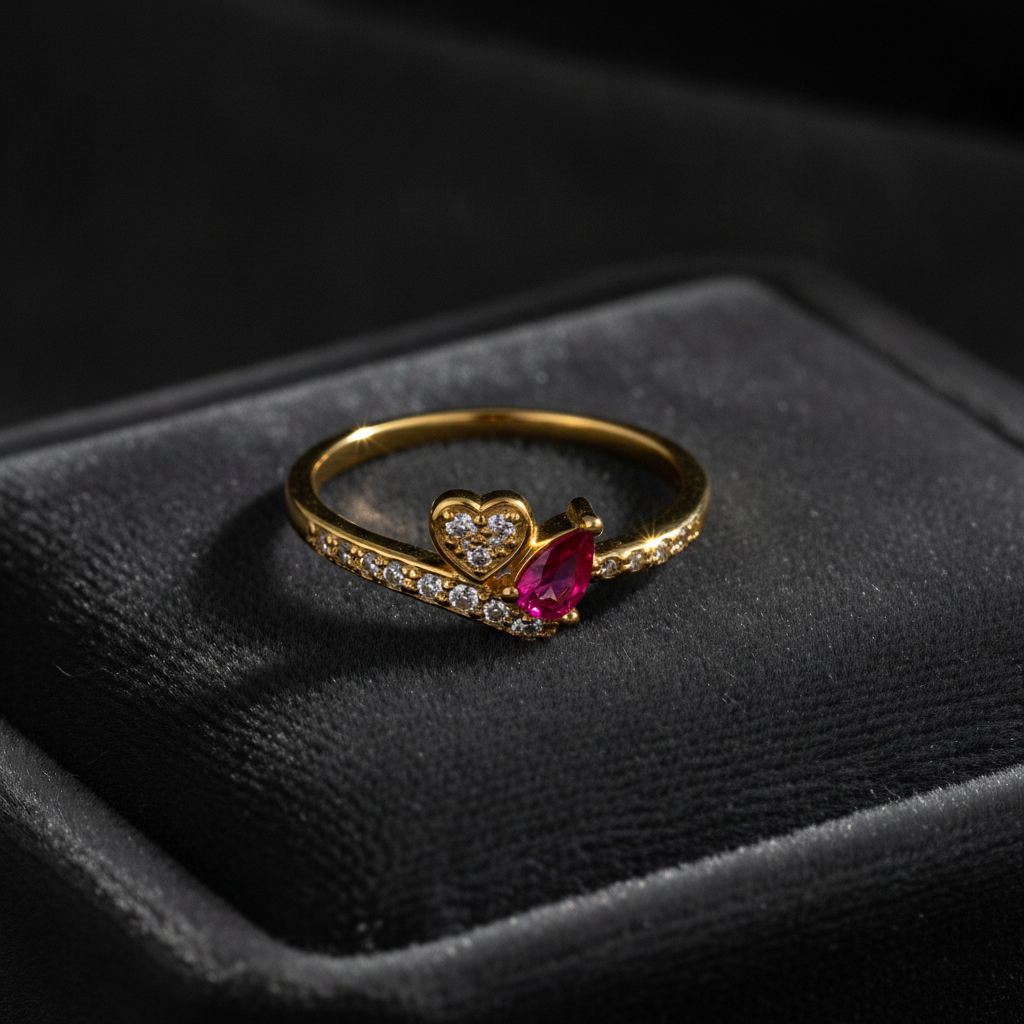 NUGOLD Romantic Heart & Pear Cut Ruby Stone Ring for Women