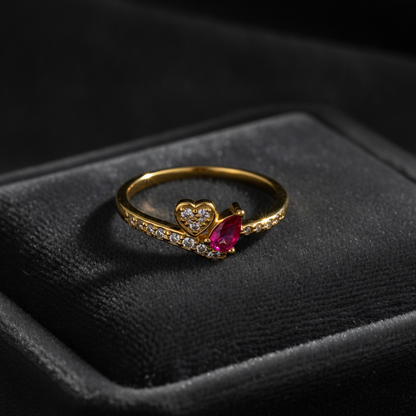 NUGOLD Romantic Heart & Pear Cut Ruby Stone Ring for Women