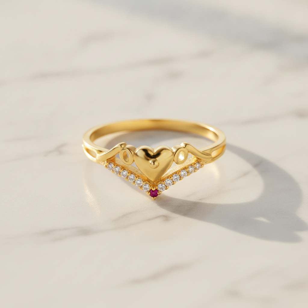 NUGOLD Stylish Heart Charm Gold Finish Ring for Women