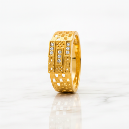 Royal Triple-Bar Crystal Grid Statement Ring for Men