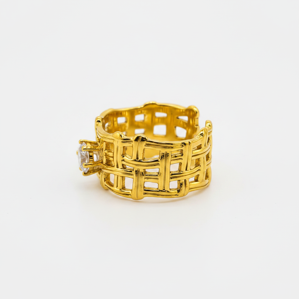 Elegant Anti-Tarnish Woven Pattern Ring with CZ Stone