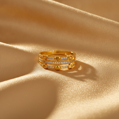 Regal Triple-Line Heart Harmony Sparkle Ring for Women
