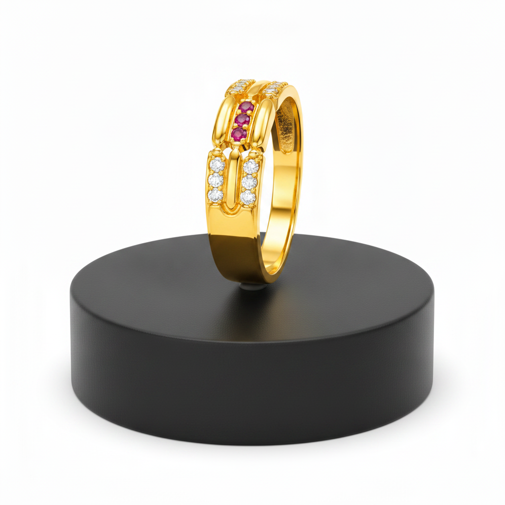 Imperial Ruby Triple Channel CZ Ring