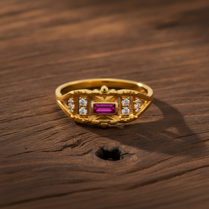 Royal Ruby Emblem Sparkle Statement Ring for Women