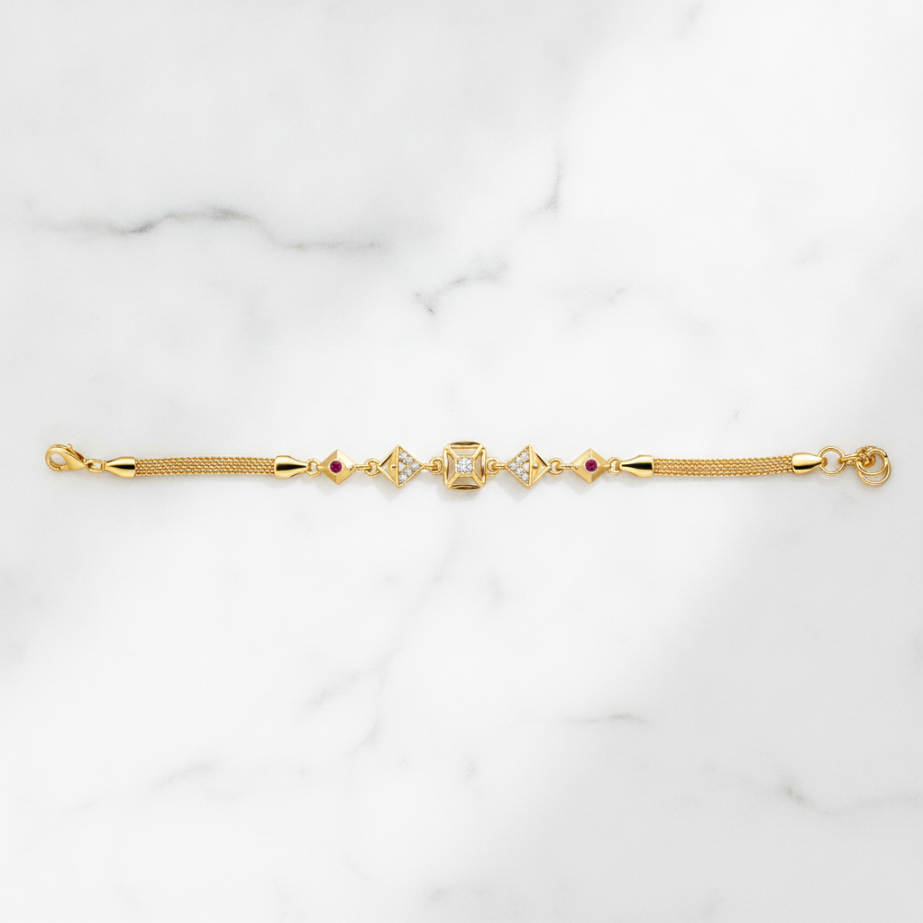 Premium Royal Ruby Geometric CZ Charm Bracelet for Women & Girls