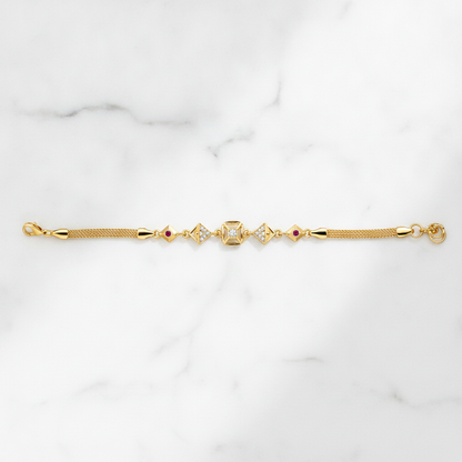 Premium Royal Ruby Geometric CZ Charm Bracelet for Women & Girls