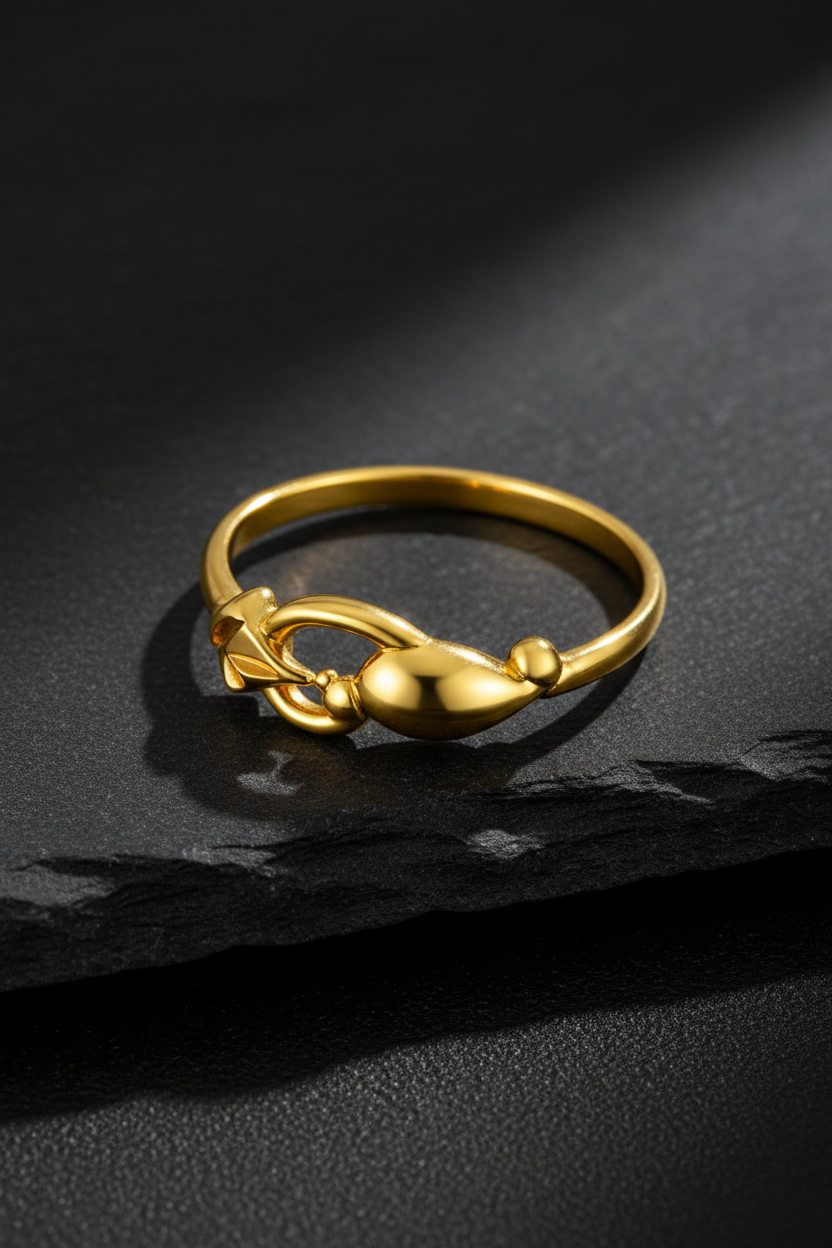 NUGOLD Elegant Gold Women’s Ring with Leaf & Loop Design