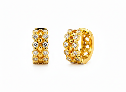 NuGold Luxe Crystal Cluster Gold-Toned Huggie Hoop Earrings for Women