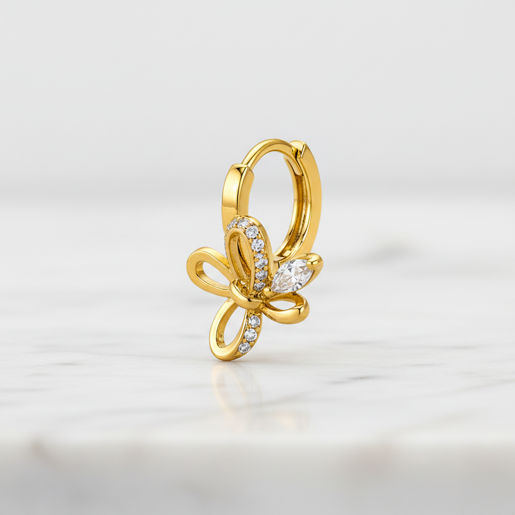 NuGold Butterfly Charm Crystal Gold-Toned Hoop Earrings for Women