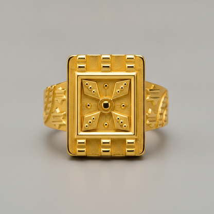 Royal Chakra Heritage Square Gold Statement Ring for Men