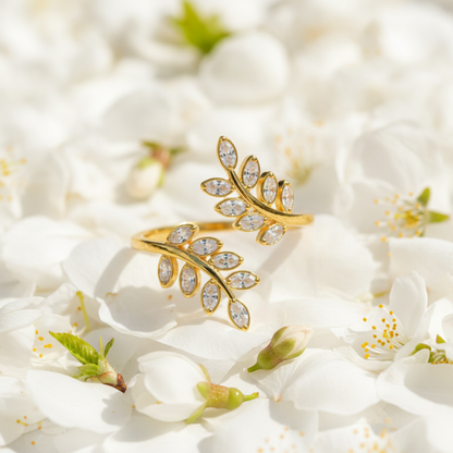 Elegant Marquise Crystal Leaf Adjustable Ring for Women