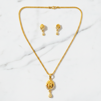 Elegant Floral CZ Pendant Necklace & Earrings Set for Women