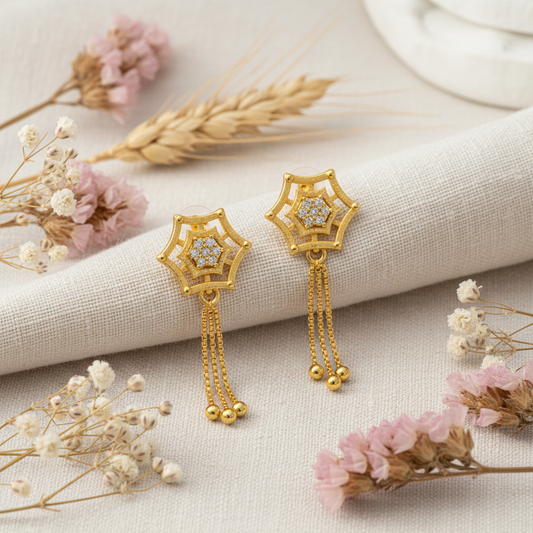 NuGold Star Charm Tassel Crystal Earrings
