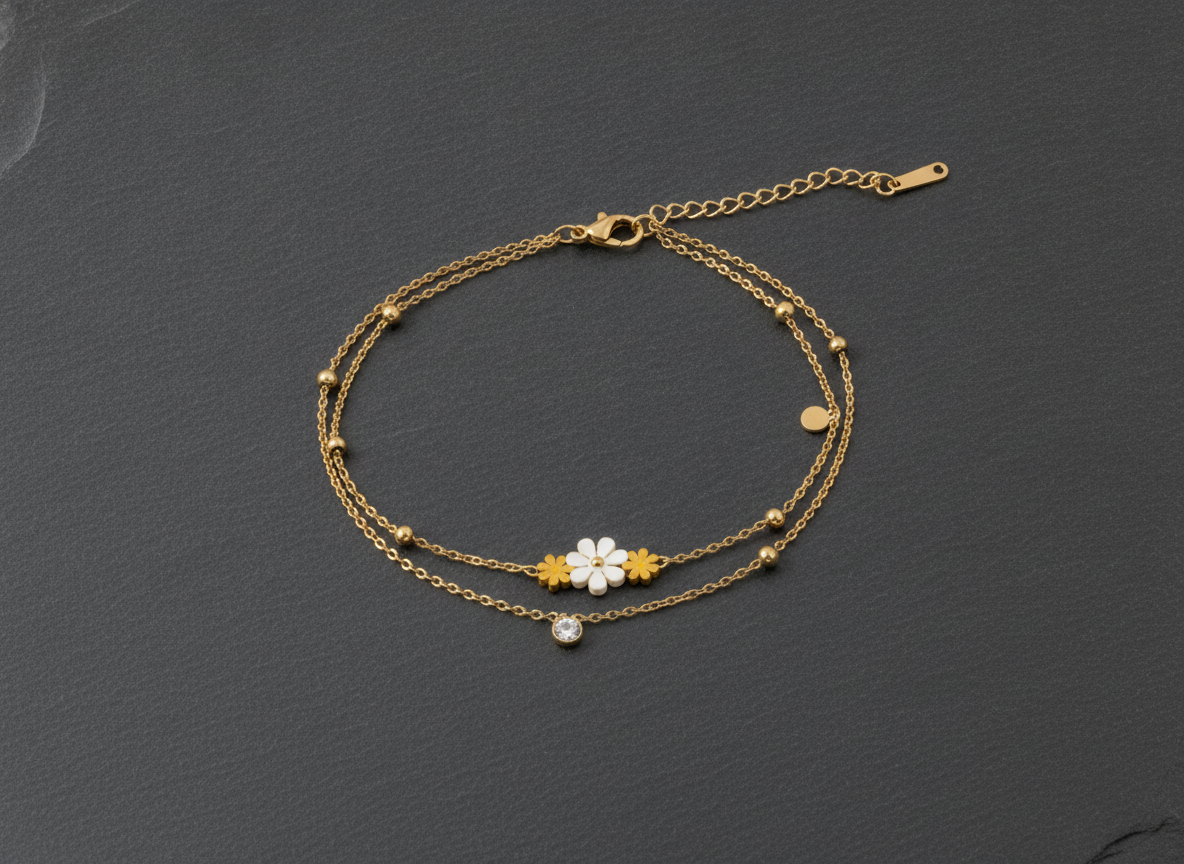 NUGOLD Double Layer Daisy Charm Bracelet for Women