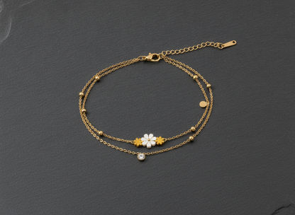 NUGOLD Double Layer Daisy Charm Bracelet for Women