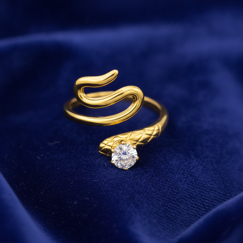 Trendy Snake Style Adjustable Ring with Crystal CZ Stone