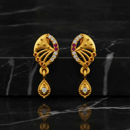 Royal Ruby Leaf Crystal Teardrop Drop Earrings for Women