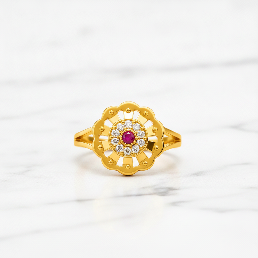 Regal Ruby Blossom Halo Statement Ring