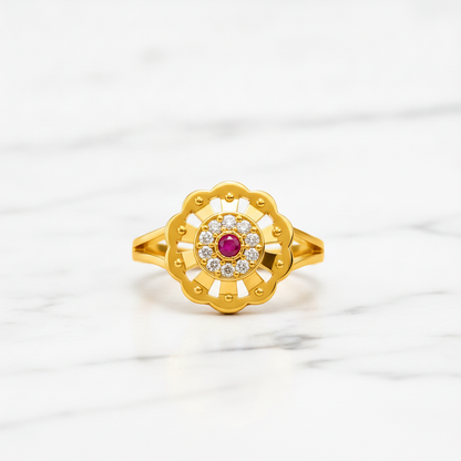 Regal Ruby Blossom Halo Statement Ring
